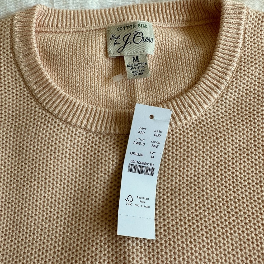 J. Crew Medium Cotton-Silk Pique Sweater in Sunfaded Peach